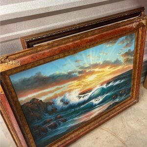 Sunset Ocean Wave Framed Art
